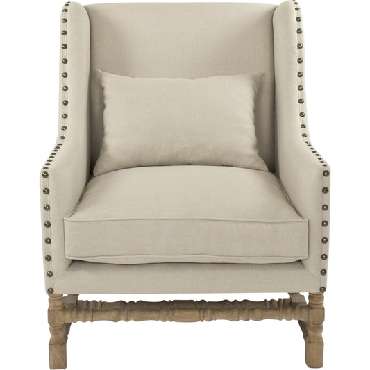 Francois Club Chair by Zentique in natural linen and limed gray oak. Made from limed grey oak in a transitional style.