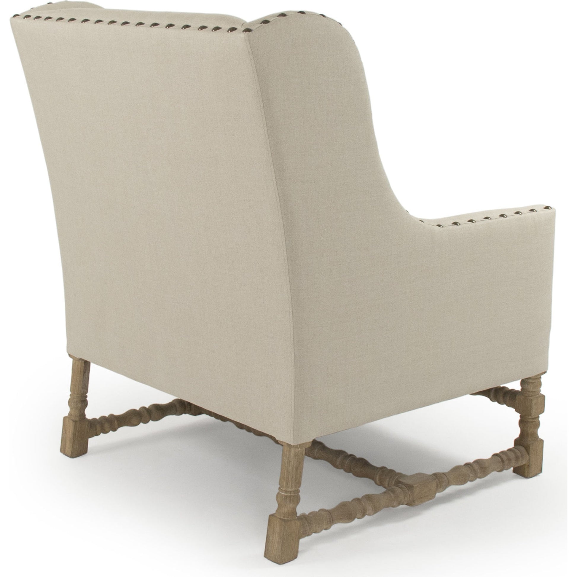 Francois Club Chair by Zentique in natural linen and limed gray oak. Made from limed grey oak in a transitional style.