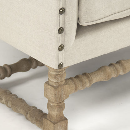 Francois Club Chair by Zentique in natural linen and limed gray oak. Made from limed grey oak in a transitional style.