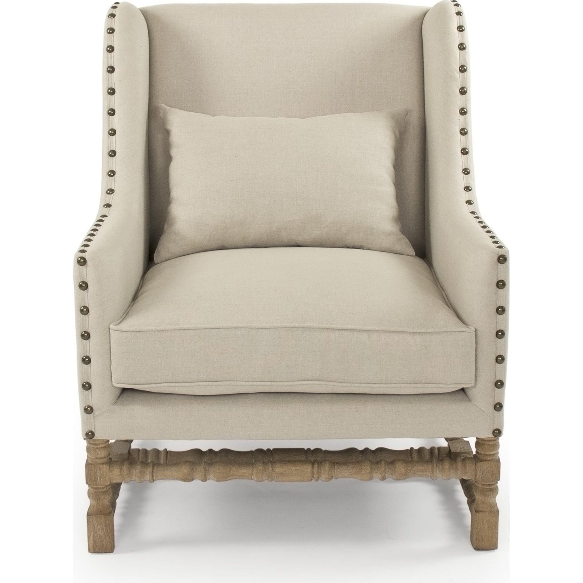 Francois Club Chair by Zentique in natural linen and limed gray oak. Made from limed grey oak in a transitional style.