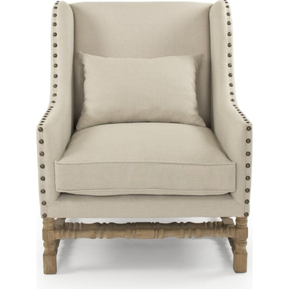 Francois Club Chair by Zentique in natural linen and limed gray oak. Made from limed grey oak in a transitional style.