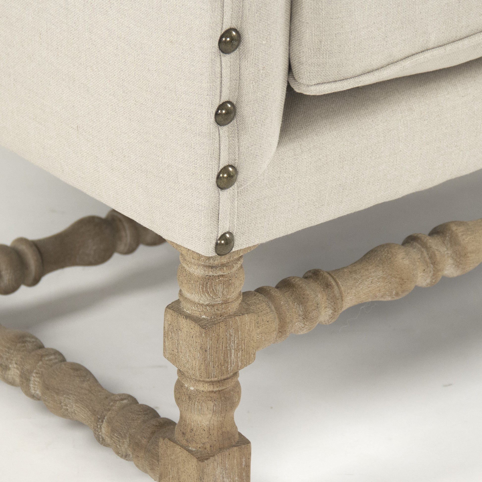 Francois Club Chair by Zentique in natural linen and limed gray oak. Made from limed grey oak in a transitional style.