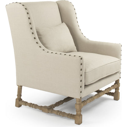 Francois Club Chair by Zentique in natural linen and limed gray oak. Made from limed grey oak in a transitional style.