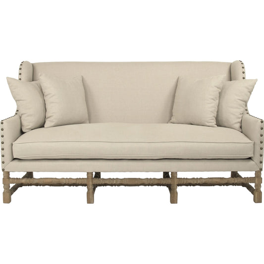 Francois Bench by Zentique in natural linen and limed gray oak. Made from unique in a traditional style.