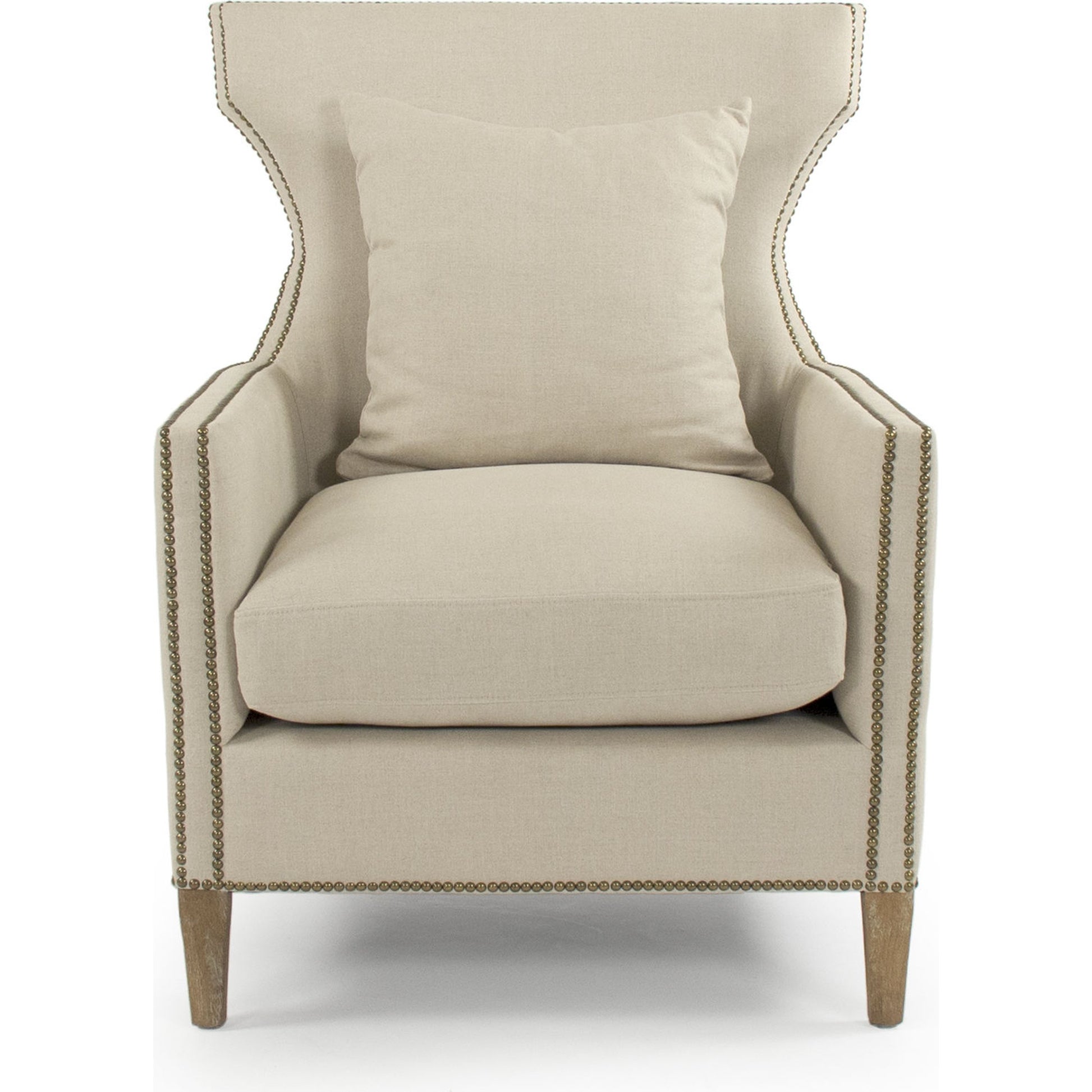 Aldrich Club Chair by Zentique in natural linen and limed gray oak. Made from limed grey oak in a traditional style.