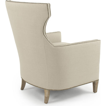 Aldrich Club Chair by Zentique in natural linen and limed gray oak. Made from limed grey oak in a traditional style.