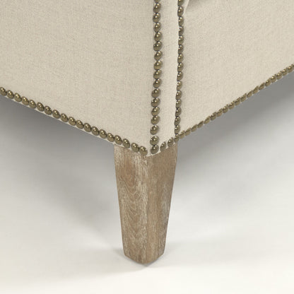 Aldrich Club Chair by Zentique in natural linen and limed gray oak. Made from limed grey oak in a traditional style.