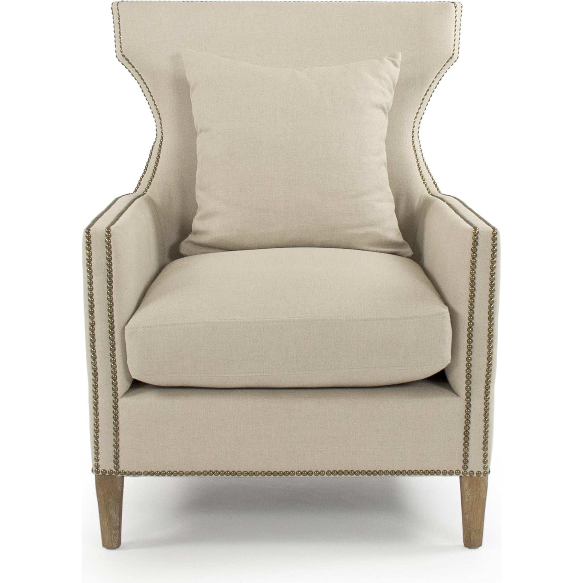 Aldrich Club Chair by Zentique in natural linen and limed gray oak. Made from limed grey oak in a traditional style.