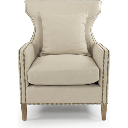 Aldrich Club Chair by Zentique in natural linen and limed gray oak. Made from limed grey oak in a traditional style.