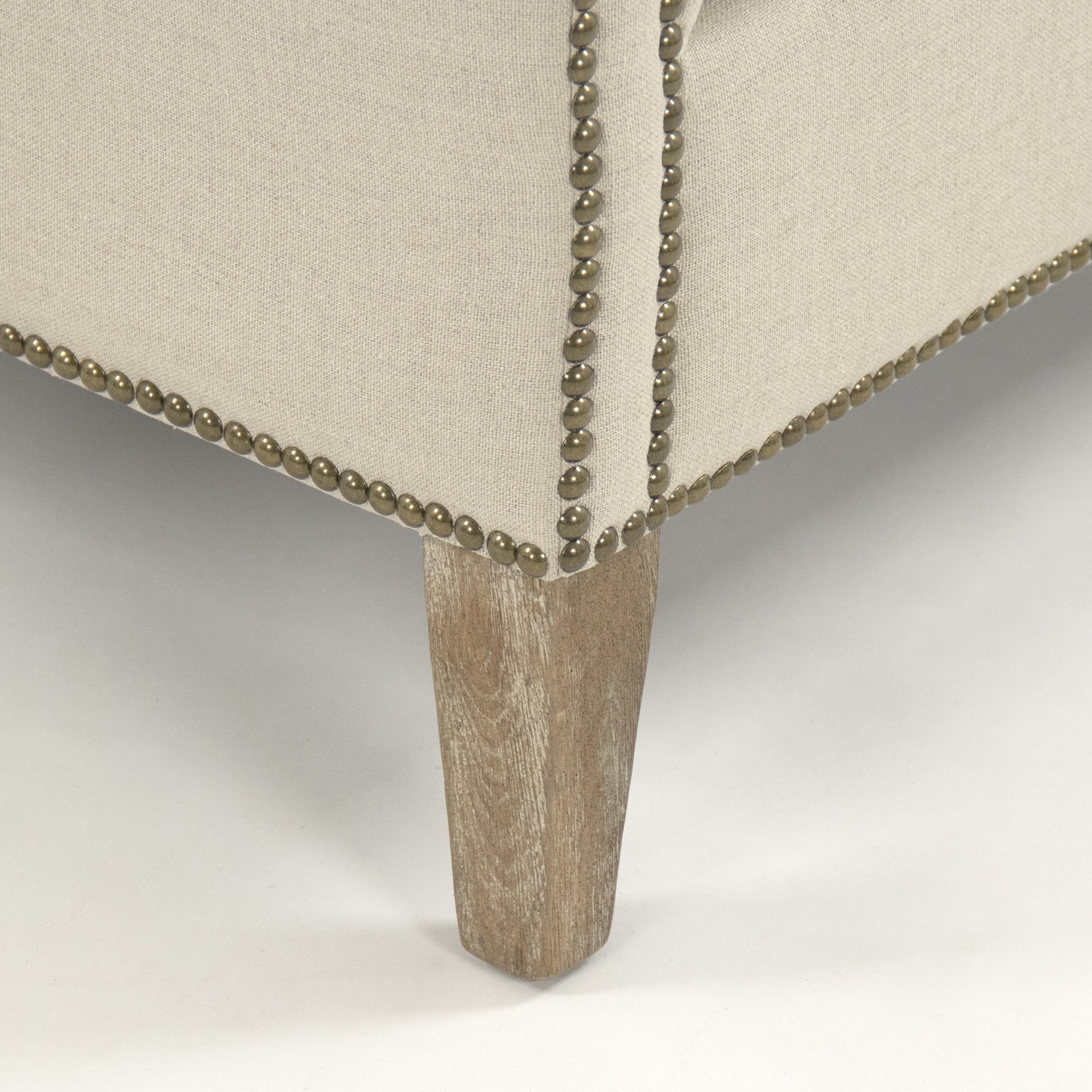 Aldrich Club Chair by Zentique in natural linen and limed gray oak. Made from limed grey oak in a traditional style.