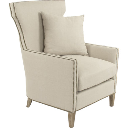 Aldrich Club Chair by Zentique in natural linen and limed gray oak. Made from limed grey oak in a traditional style.