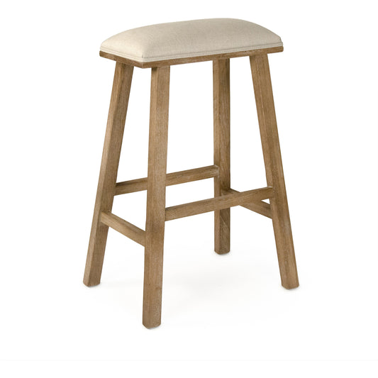 Jocelyn Bar Stool by Zentique in natural linen and limed gray oak. Made from limed grey oak in a transitional style.