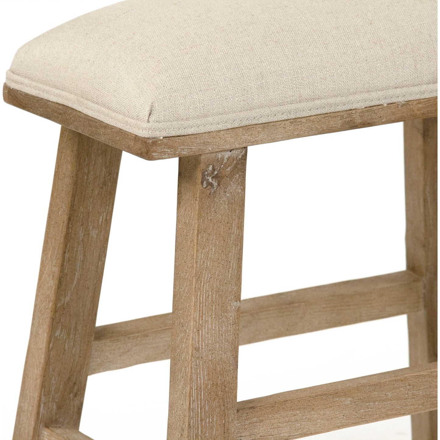 004 SR-900284 | Closeup | Jocelyn Stool by Zentique in natural linen and limed gray oak. Made from limed grey oak in a transitional style.
