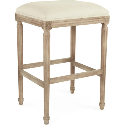 Louis Bar Stool by Zentique in natural linen and limed gray oak. Made from limed grey oak in a cottage & farmhouse style.