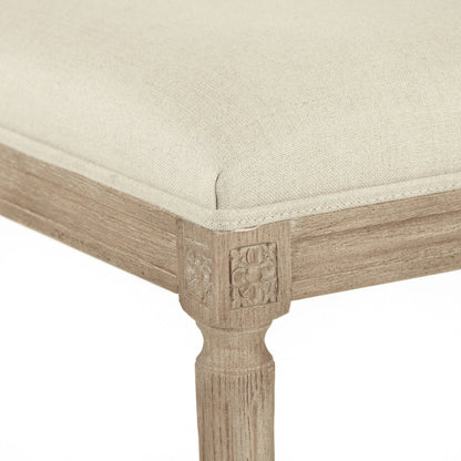 Louis Bar Stool by Zentique in natural linen and limed gray oak. Made from limed grey oak in a cottage & farmhouse style.