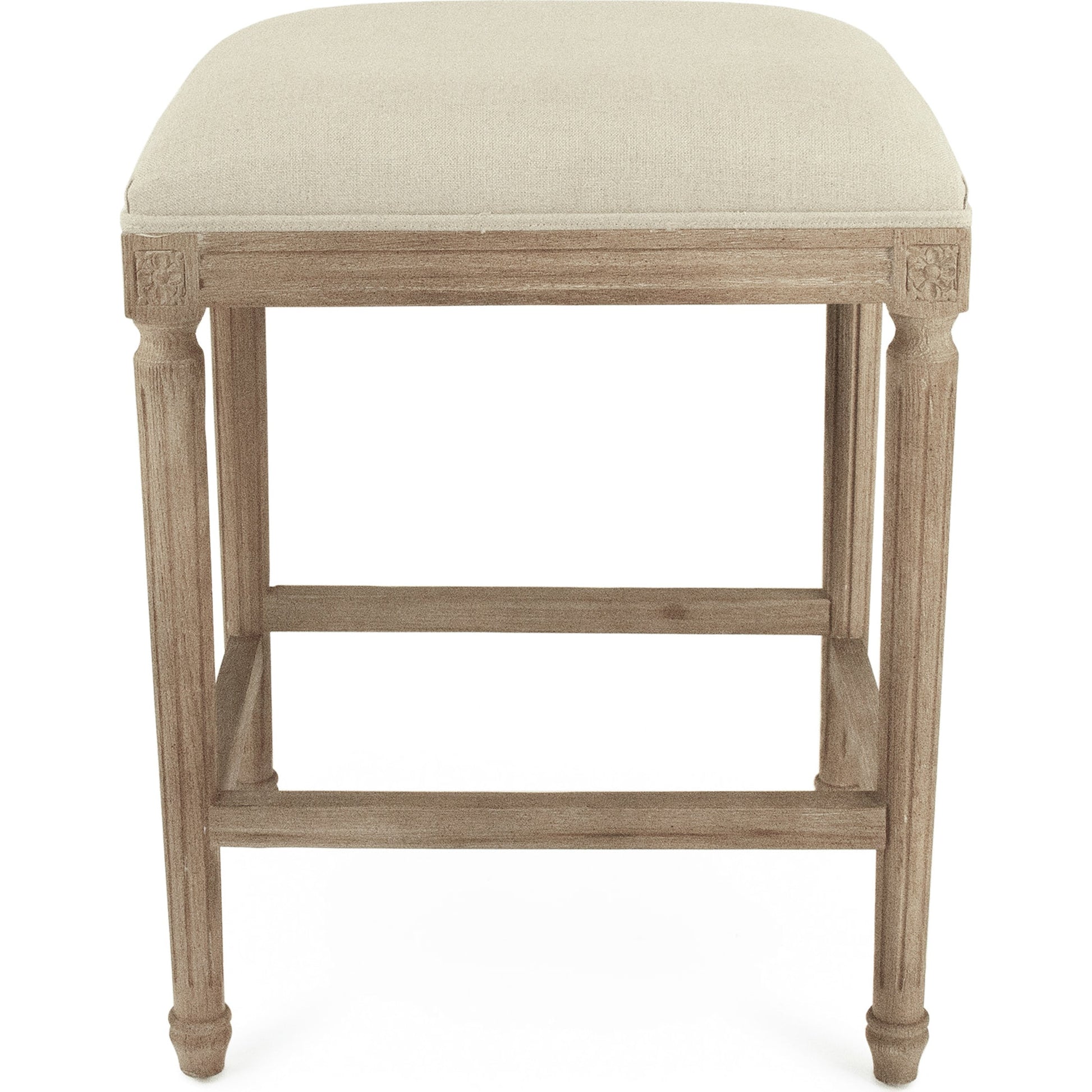 Louis Counter Stool by Zentique in natural linen and limed gray oak. Made from limed grey oak in a cottage & farmhouse style.