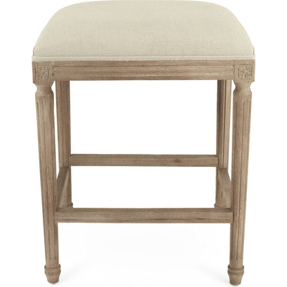 Louis Counter Stool by Zentique in natural linen and limed gray oak. Made from limed grey oak in a cottage & farmhouse style.