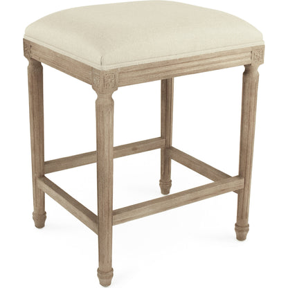 Louis Counter Stool by Zentique in natural linen and limed gray oak. Made from limed grey oak in a cottage & farmhouse style.