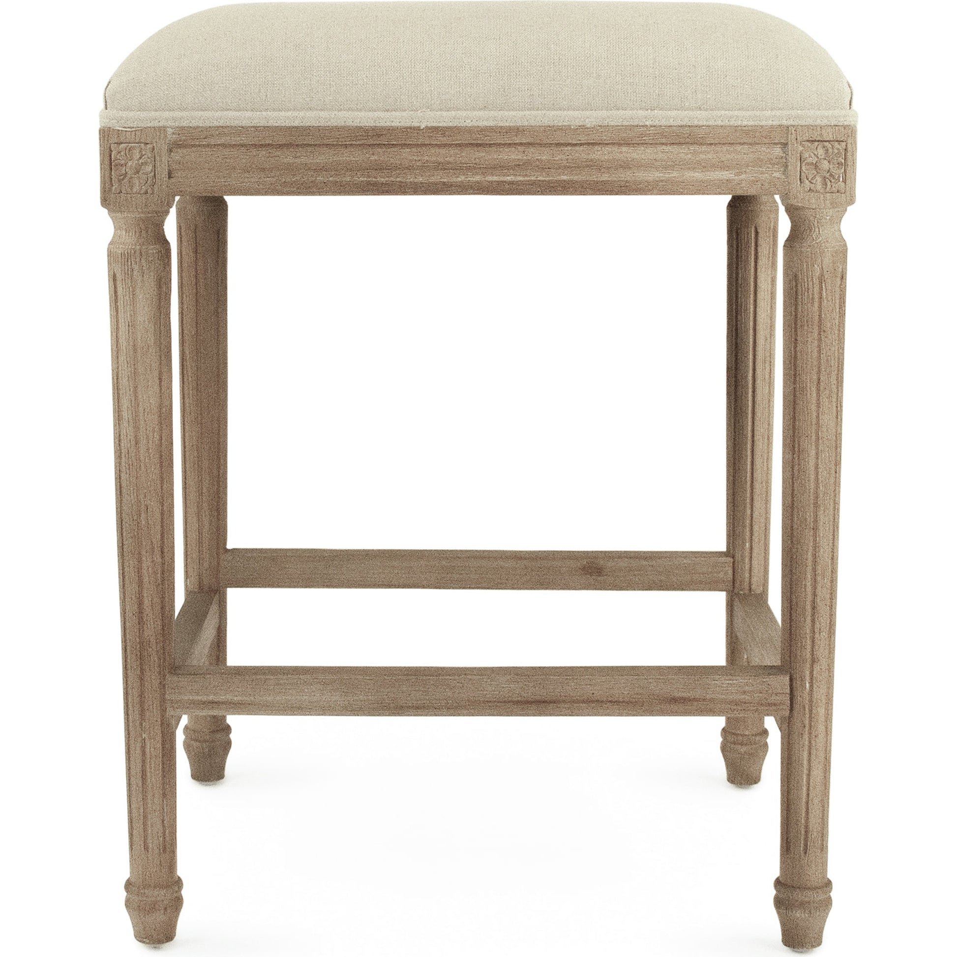 Louis Counter Stool by Zentique in natural linen and limed gray oak. Made from limed grey oak in a cottage & farmhouse style.