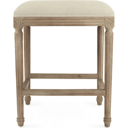 Louis Counter Stool by Zentique in natural linen and limed gray oak. Made from limed grey oak in a cottage & farmhouse style.