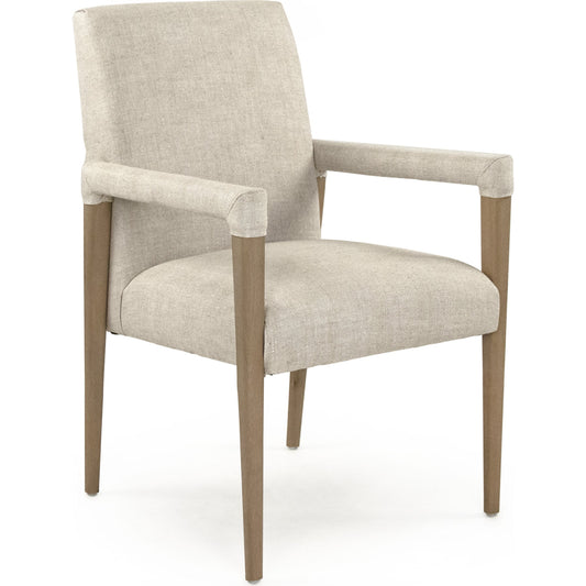 Jackson Arm Chair by Zentique in cream and reclaimed oak, linen. Made from reclaimed oak, linen in a modern style.