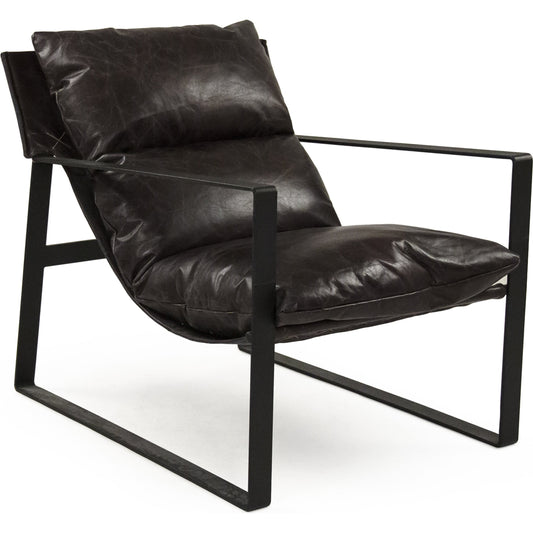 Owen Lounge Chair by Zentique in black and metal, top grain leather. Made from metal, top grain leather in a modern style.