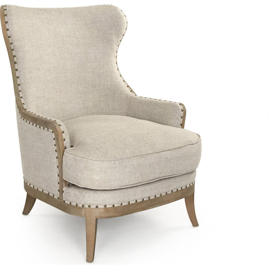 001 SR-900354 | Additional Silo | Miranda Wing Chair by Zentique in cream and limed gray oak, linen. Made from limed grey oak, linen in a transitional style.