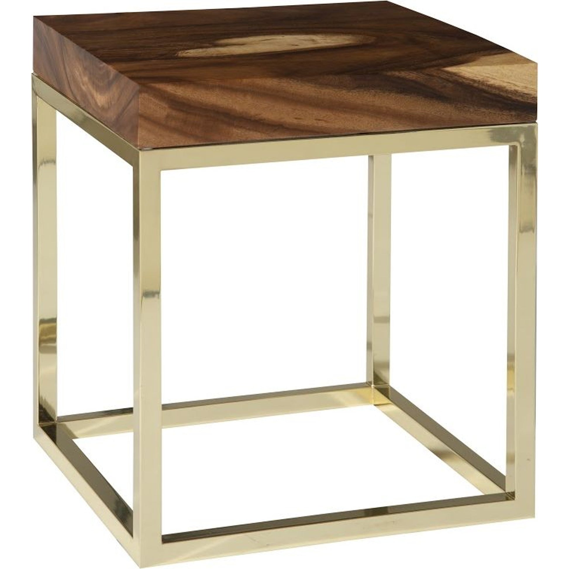 Chamcha Wood End Table by Phillips Collection in gold, brown and brass, natural. Made from wood in a modern style.