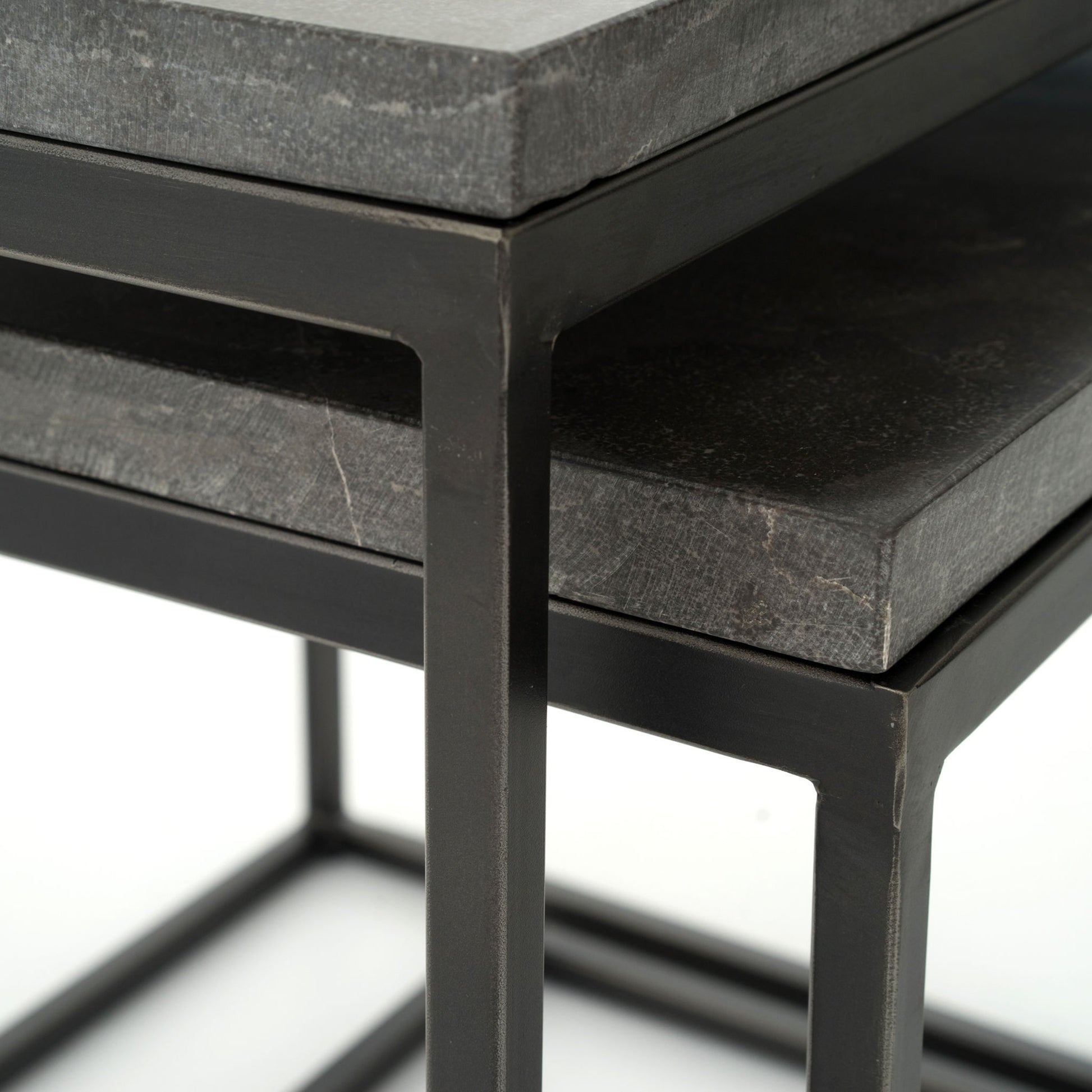 Harlow Nesting End Tables by Four Hands in blue stone, gunmetal. Made from bluestone, iron in a modern style.