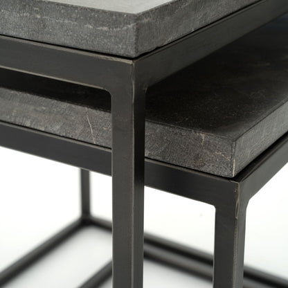 Harlow Nesting End Tables by Four Hands in blue stone, gunmetal. Made from bluestone, iron in a modern style.