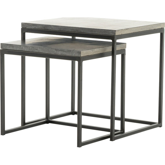 Harlow Nesting End Tables by Four Hands in blue stone, gunmetal. Made from bluestone, iron in a modern style.