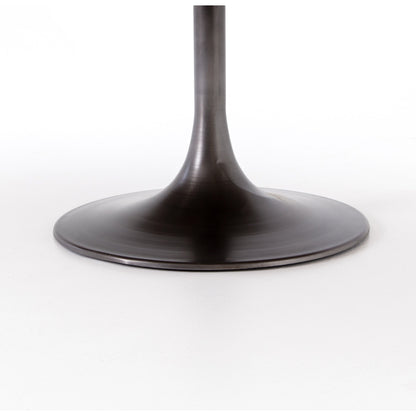 Evans Oval Dining Table by Four Hands in reclaimed burnt oak, vessel grey, polished brass. Made from solid reclaimed oak, iron, stainless steel in a modern style.