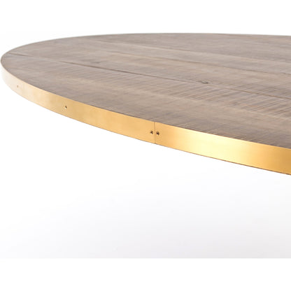 Evans Oval Dining Table by Four Hands in reclaimed burnt oak, vessel grey, polished brass. Made from solid reclaimed oak, iron, stainless steel in a modern style.