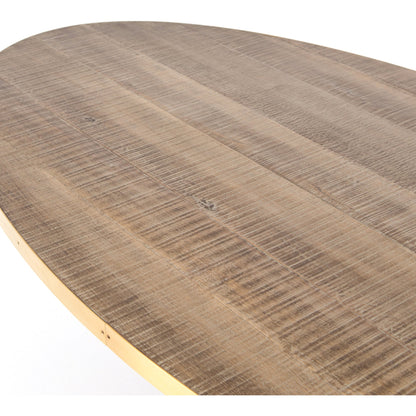 Evans Oval Dining Table by Four Hands in reclaimed burnt oak, vessel grey, polished brass. Made from solid reclaimed oak, iron, stainless steel in a modern style.