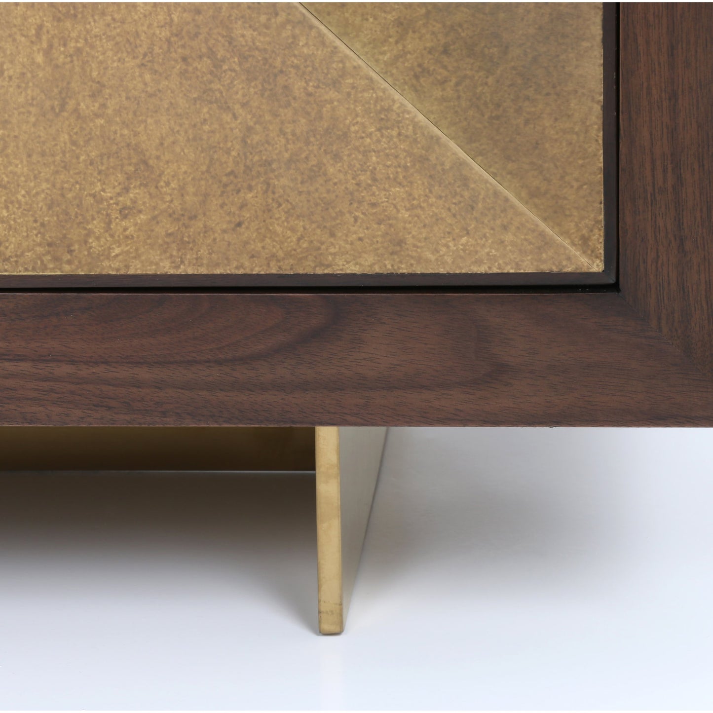 002 S-338897 | Closeup | Enzo Sideboard by Four Hands in dark walnut. Made from walnut veneer, brass, stainless steel in a modern style.