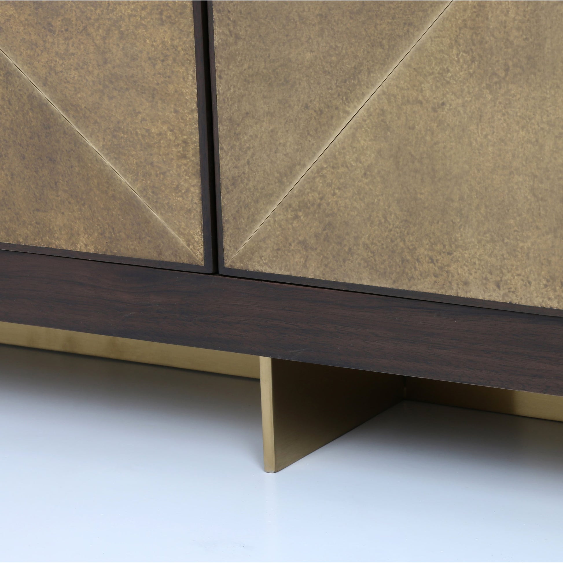Enzo Sideboard by Four Hands in dark walnut. Made from walnut veneer, brass, stainless steel in a modern style.