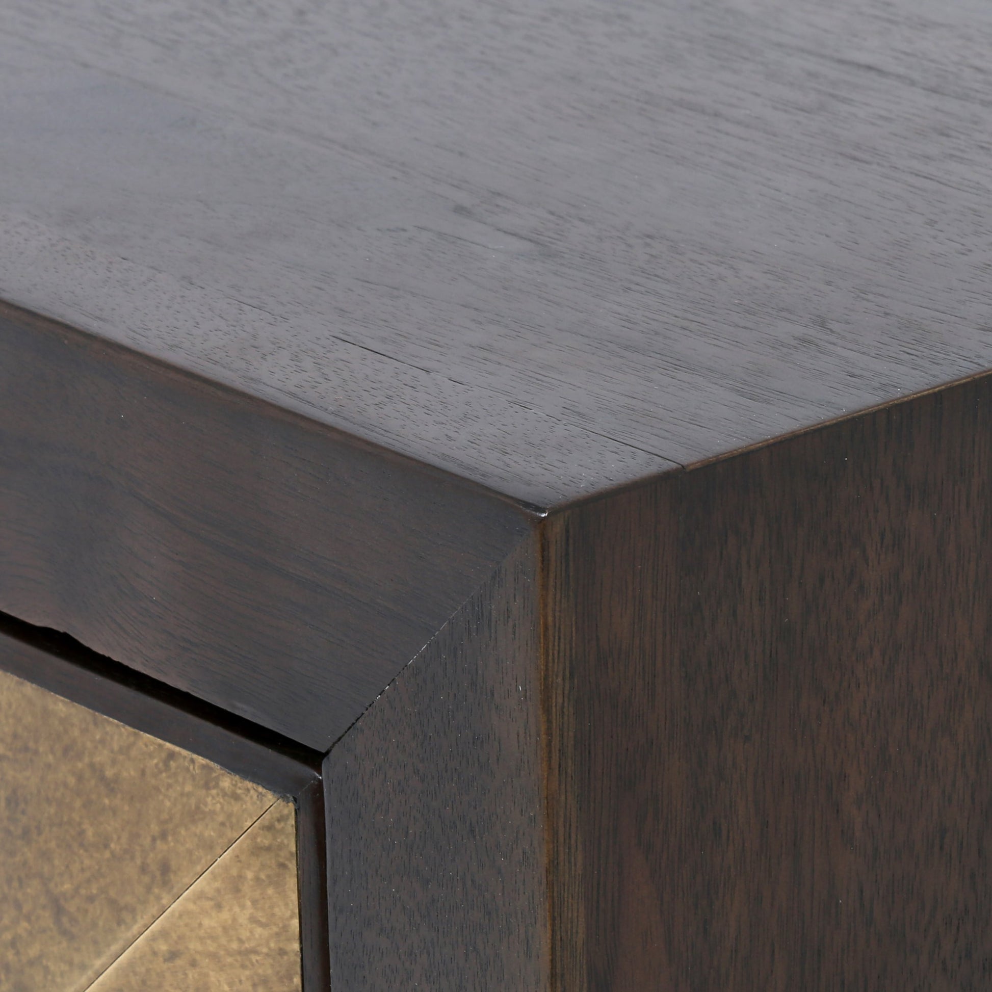 Enzo Sideboard by Four Hands in dark walnut. Made from walnut veneer, brass, stainless steel in a modern style.