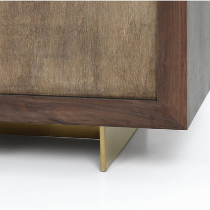 Enzo Sideboard by Four Hands in dark walnut. Made from walnut veneer, brass, stainless steel in a modern style.