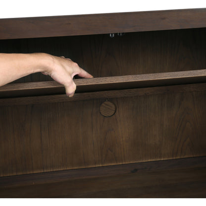 Enzo Sideboard by Four Hands in dark walnut. Made from walnut veneer, brass, stainless steel in a modern style.