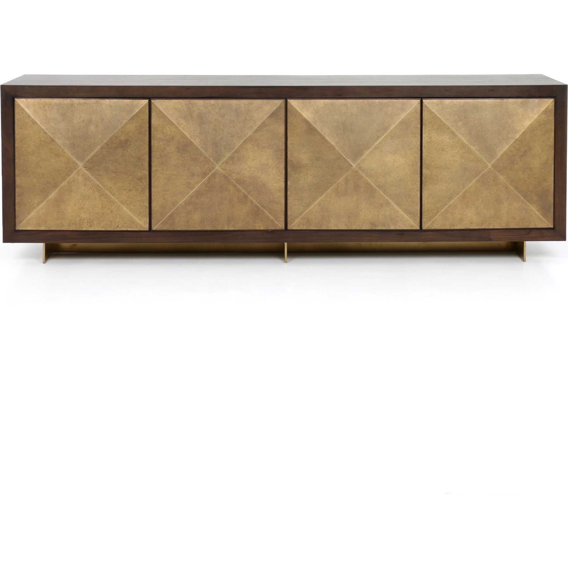Enzo Sideboard by Four Hands in dark walnut. Made from walnut veneer, brass, stainless steel in a modern style.