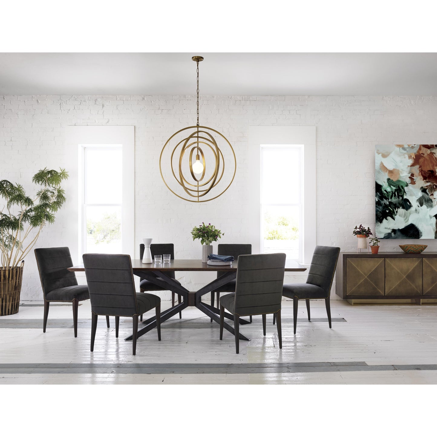 014 S-338897 | Lifestyle | Enzo Sideboard by Four Hands in dark walnut. Made from walnut veneer, brass, stainless steel in a modern style.