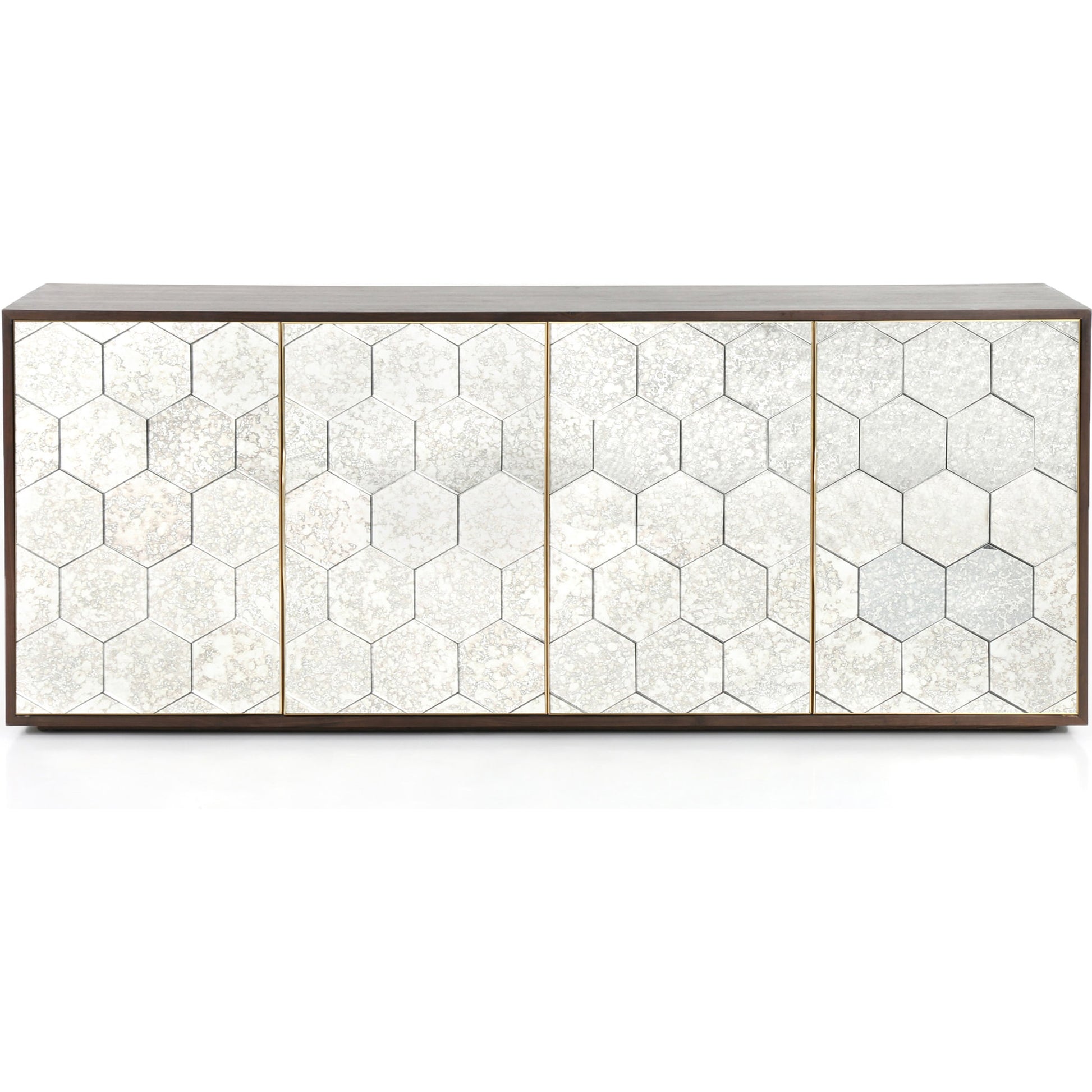 Cybil Sideboard by Four Hands in dark walnut. Made from walnut veneer, stainless steel, glass in a eclectic & global style.