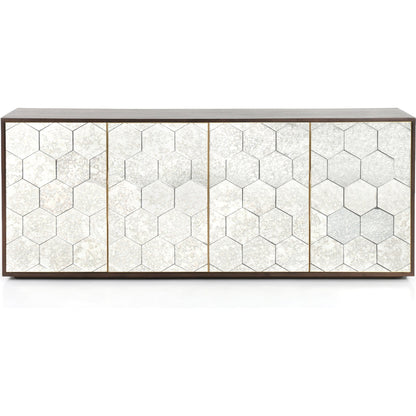 Cybil Sideboard by Four Hands in dark walnut. Made from walnut veneer, stainless steel, glass in a eclectic & global style.