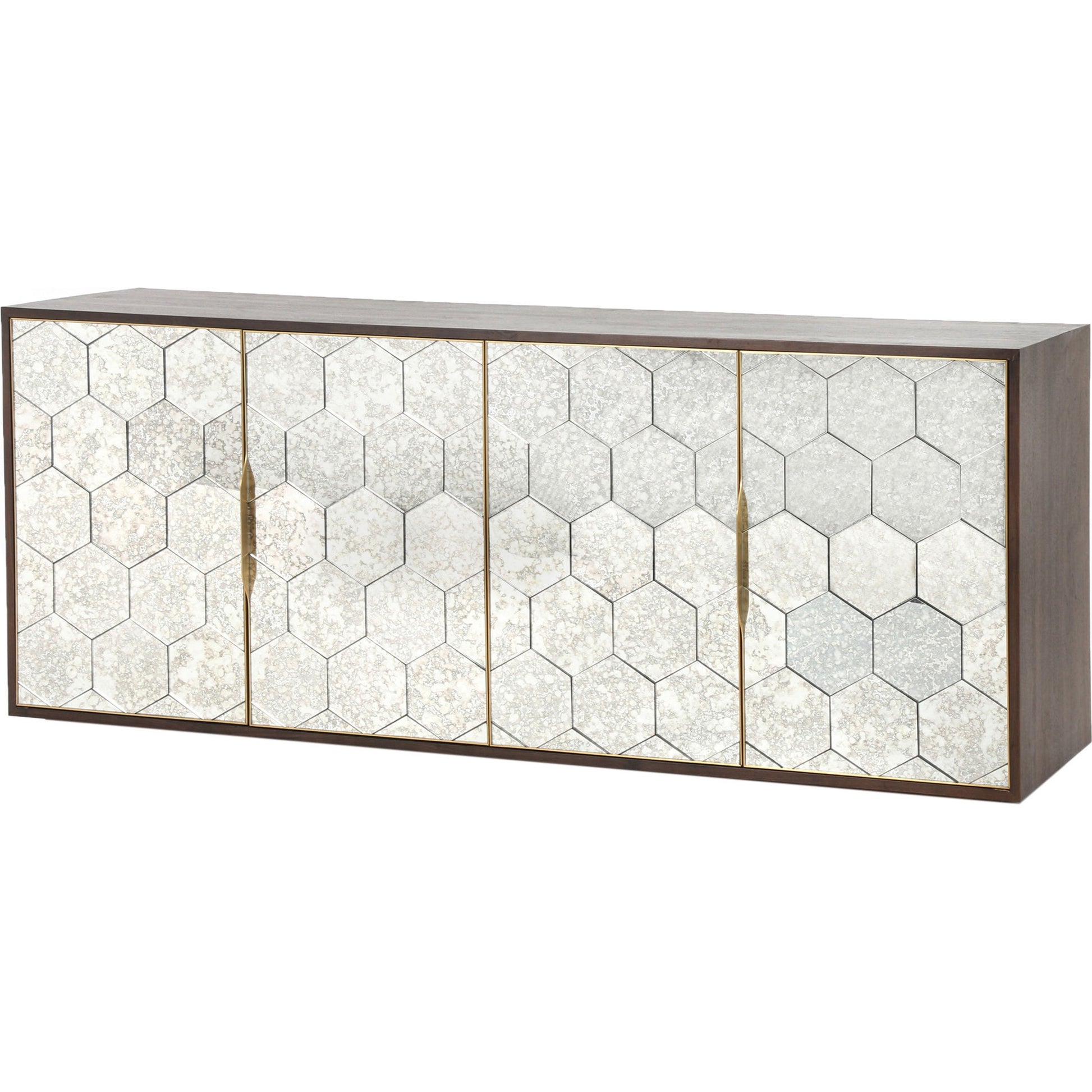 Cybil Sideboard by Four Hands in dark walnut. Made from walnut veneer, stainless steel, glass in a eclectic & global style.