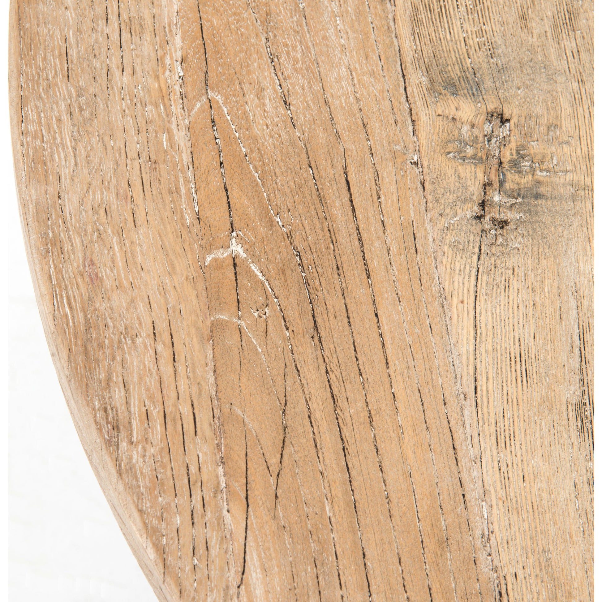 Round Occasional Table by Four Hands in whitewash. Made from solid reclaimed elm in a cottage & farmhouse style.