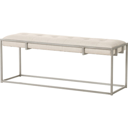 Oxford Bench by Four Hands in rialto ebony, antique brass. Made from top grain leather, iron, 100% polyester in a modern style.