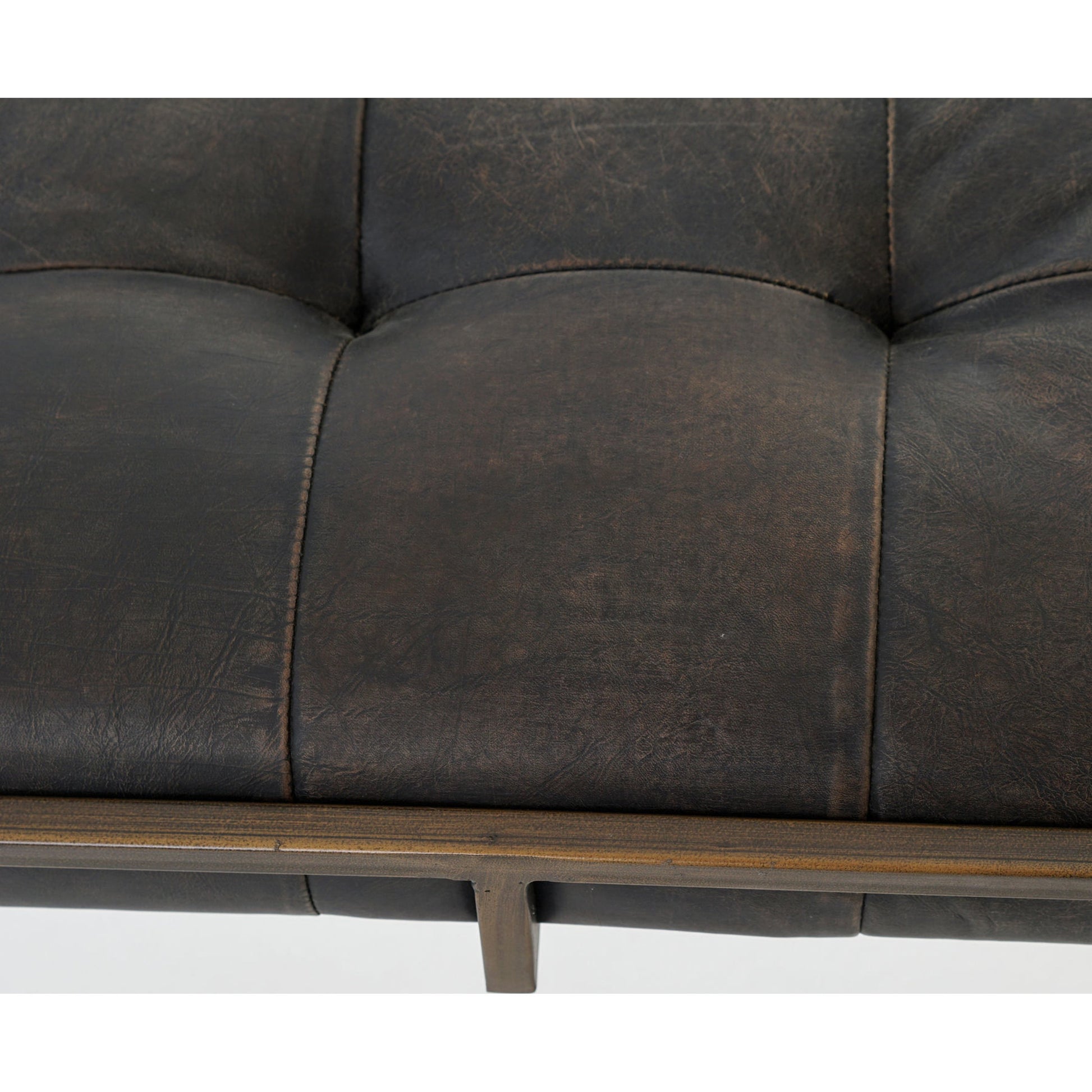 Oxford Bench by Four Hands in rialto ebony, antique brass. Made from top grain leather, iron, 100% polyester in a modern style.