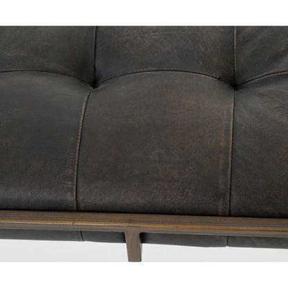 Oxford Bench by Four Hands in rialto ebony, antique brass. Made from top grain leather, iron, 100% polyester in a modern style.