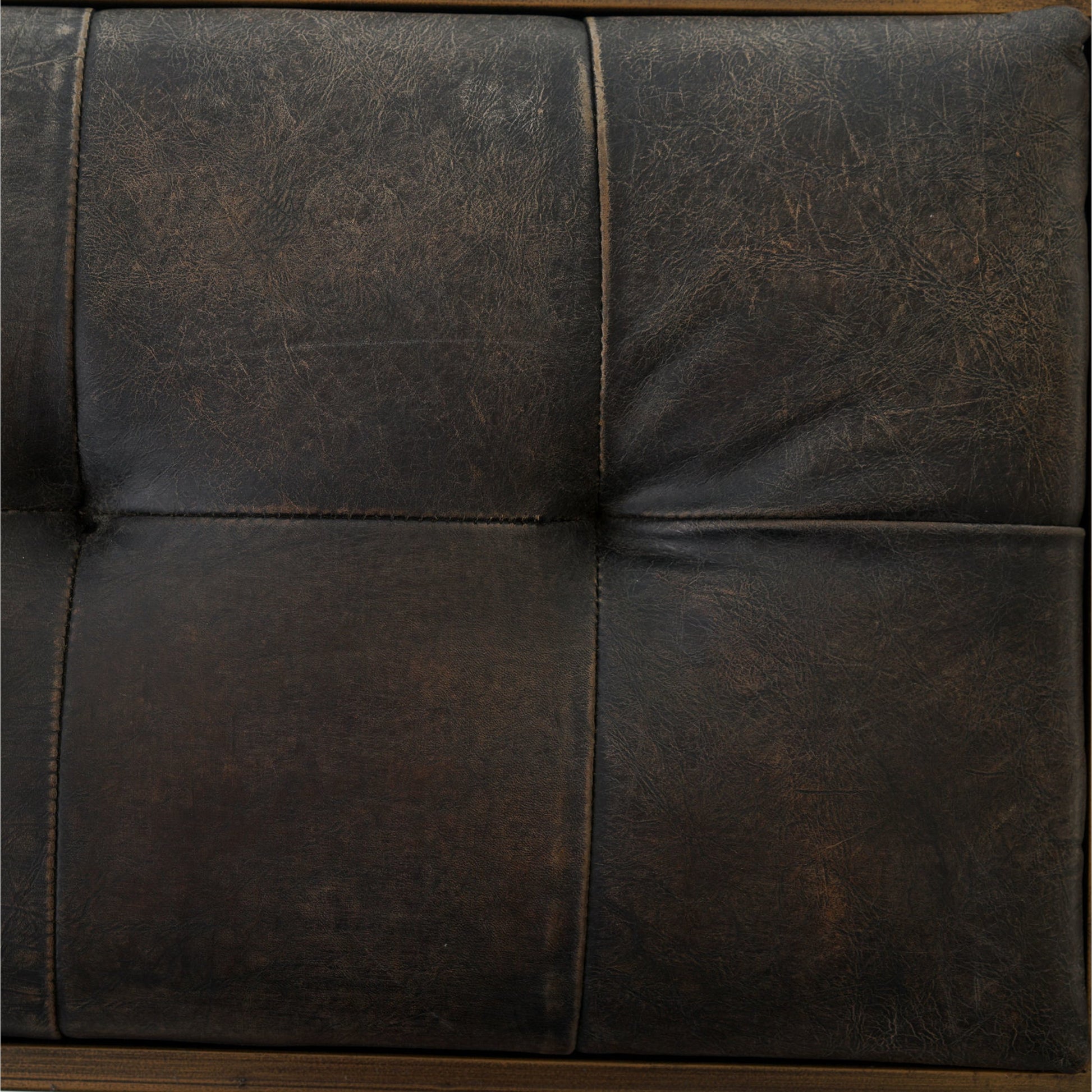 Oxford Bench by Four Hands in rialto ebony, antique brass. Made from top grain leather, iron, 100% polyester in a modern style.