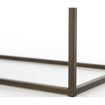 Oxford Bench by Four Hands in rialto ebony, antique brass. Made from top grain leather, iron, 100% polyester in a modern style.